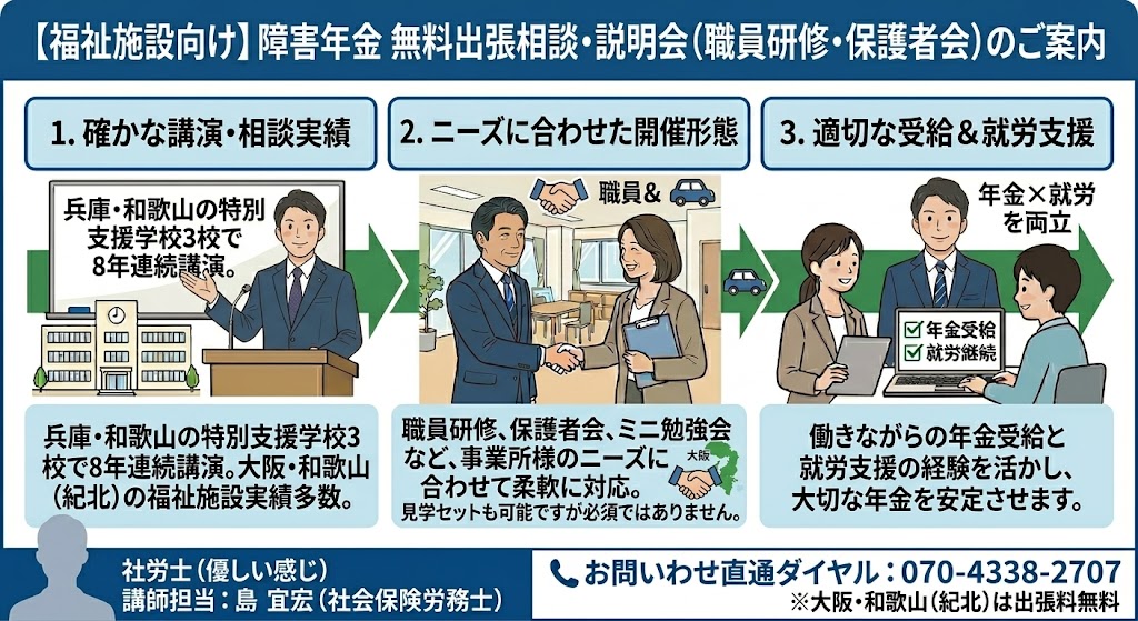 大阪・和歌山の福祉施設へ障害年金無料出張説明会｜実績ある社労士が解説