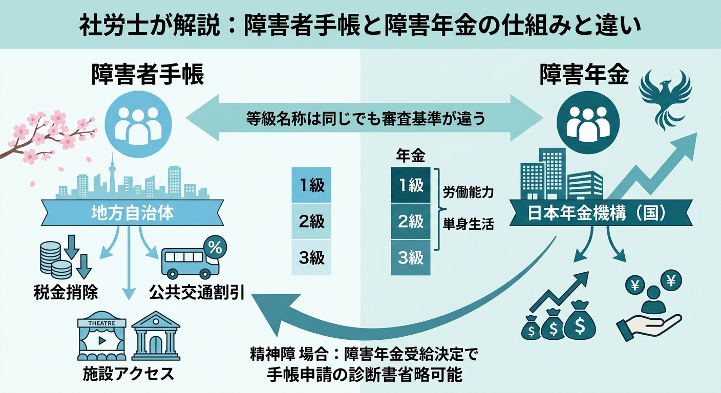 障害者手帳があれば障害年金ももらえる？2つの制度の違いを社労士が解説