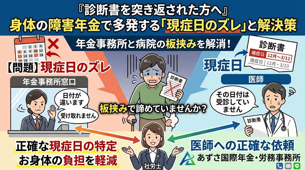 『診断書を突き返された方へ』身体の障害年金で多発する「現症日のズレ」と解決策
