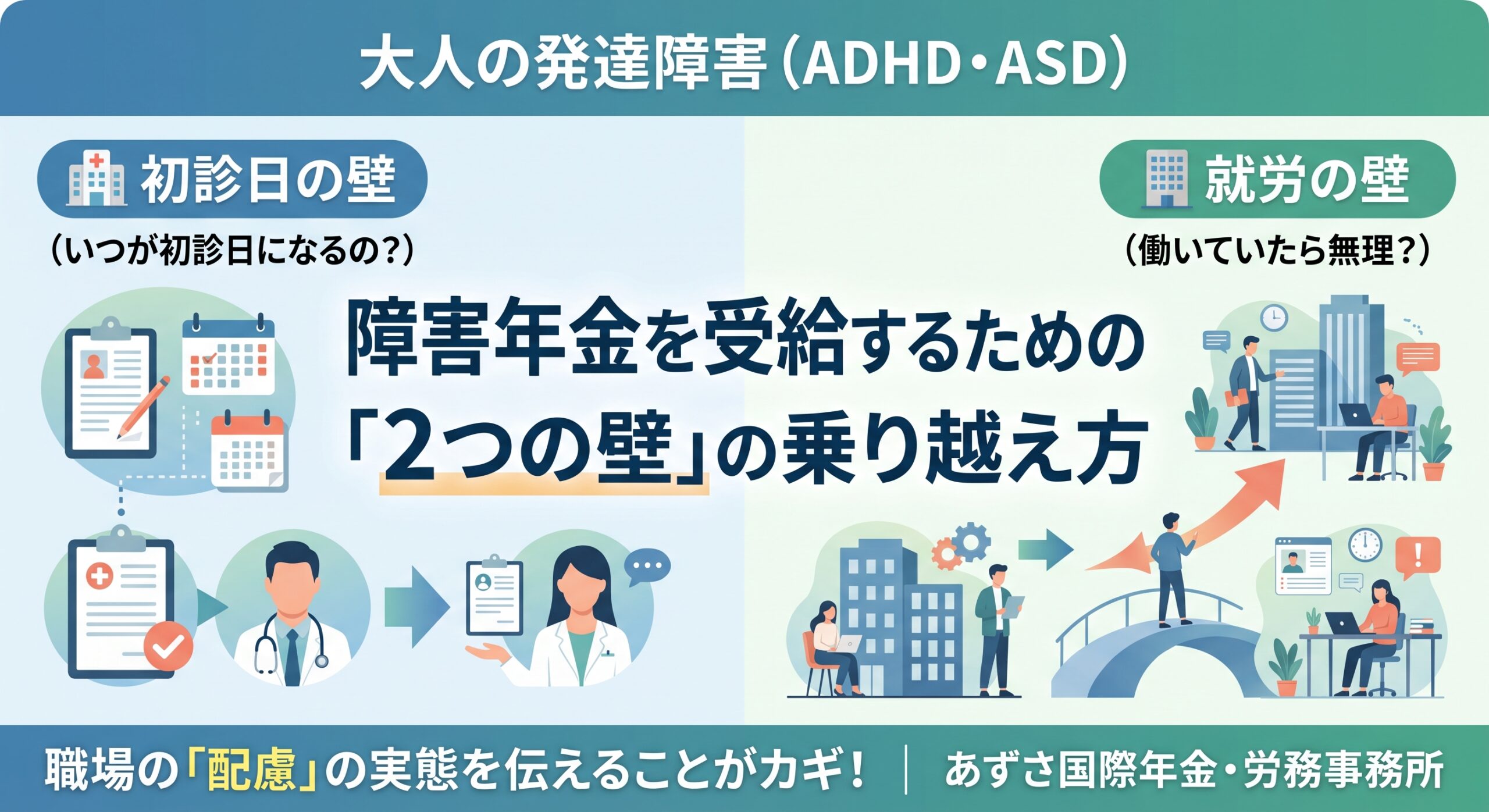 大人の発達障害（ADHD・ASD）で障害年金を受給するポイント｜初診日と就労の壁